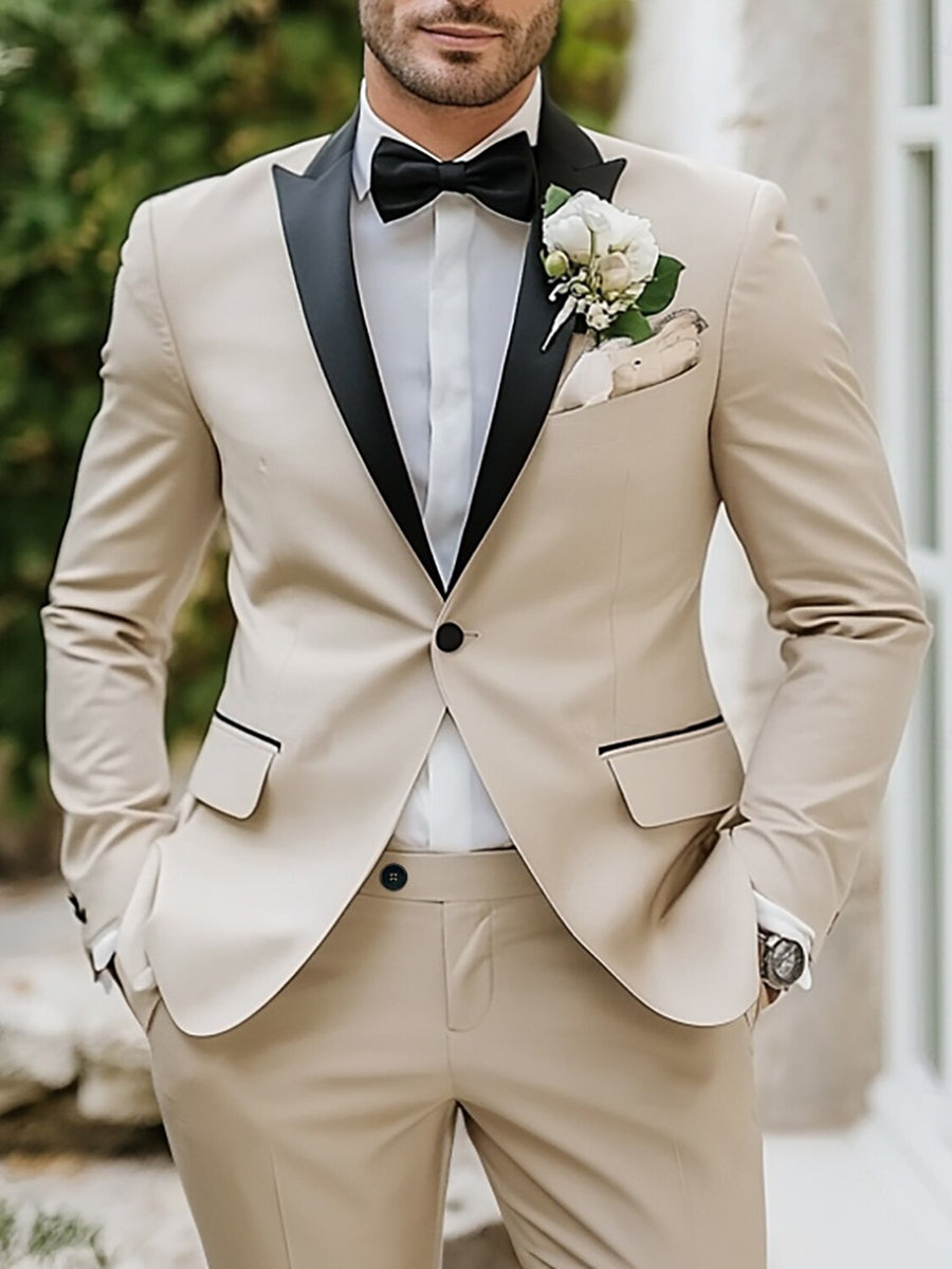 Beige Men's Single Breasted One-button Standard Fit Casual Business Suits Beige