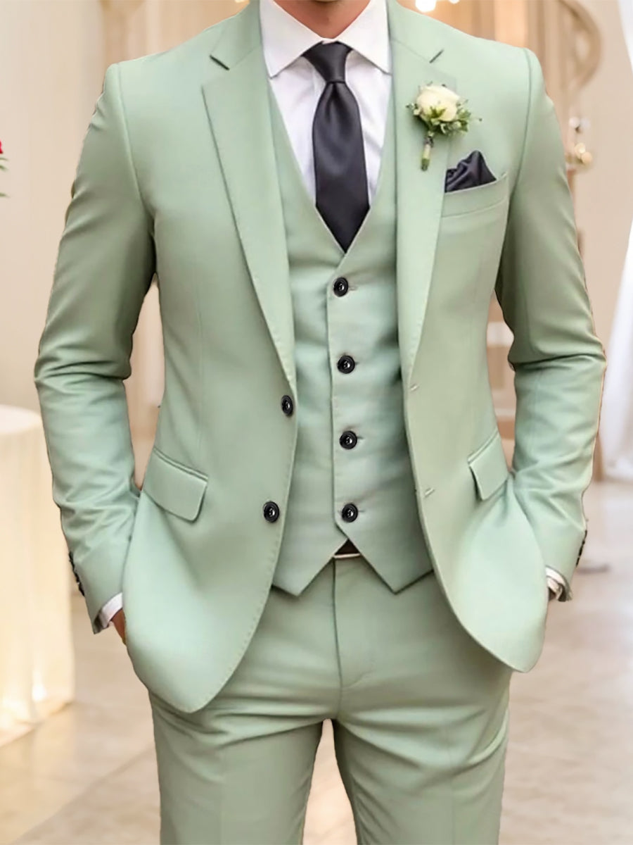 Men's Standard Fit Single Breasted Two-Buttons Beach Wedding Formal Prom Party Suits Light Green