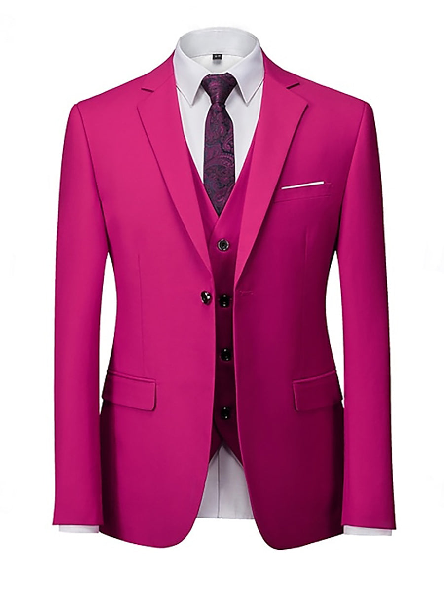 Fuchsia Men's Single Breasted Two-Buttons Standard Fit Solid Color Beach Wedding Prom Party Suits