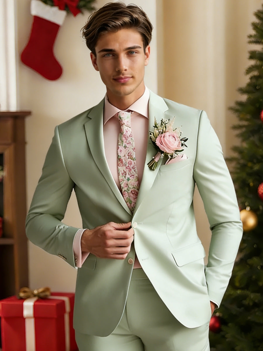 Men's Tailored Fit Single Breasted Two-Buttons Fashionable Solid Colored Beach Wedding Prom Party Suits