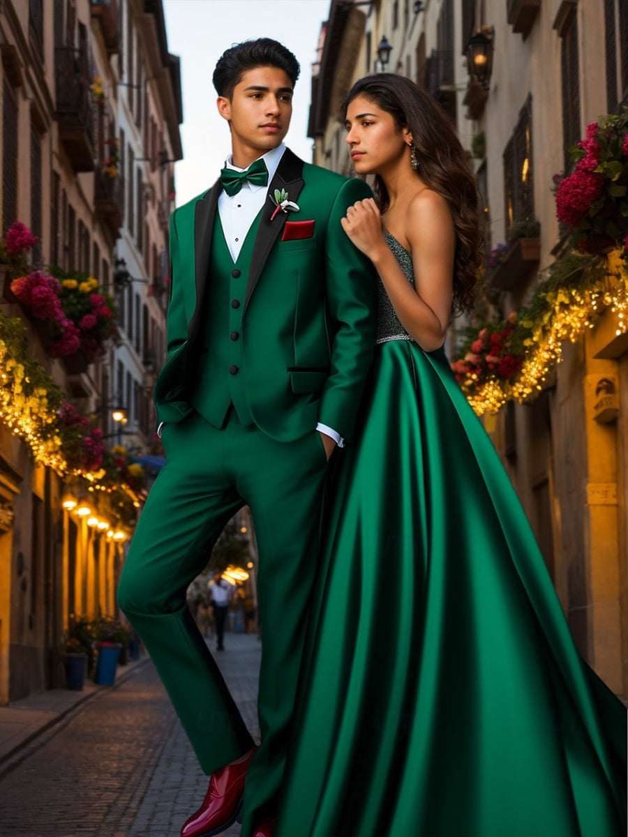 Men's Standard Fit 3 Pieces Single Breasted One-button Peaked Lapel Wedding Party Suits