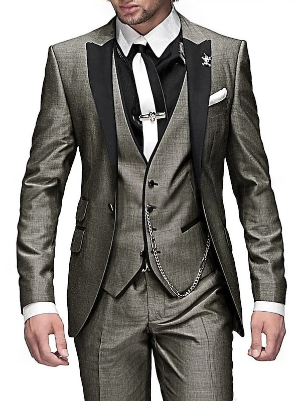 Men's 3 Pieces Standard Fit Single Breasted One-button Wedding Party Suits Gray