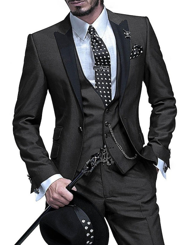 Men's 3 Pieces Standard Fit Single Breasted One-button Wedding Party Suits Black