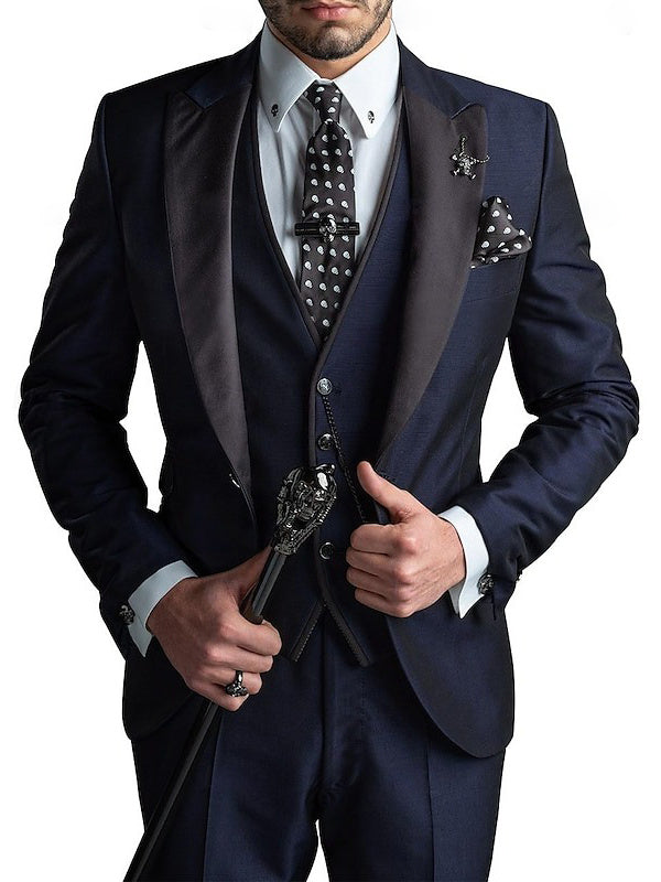 Men's 3 Pieces Standard Fit Single Breasted One-button Wedding Party Suits Dark Navy