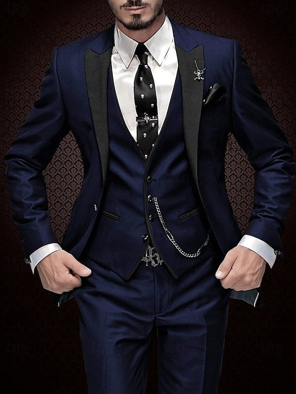 Men's 3 Pieces Standard Fit Single Breasted One-button Wedding Party Suits Blue