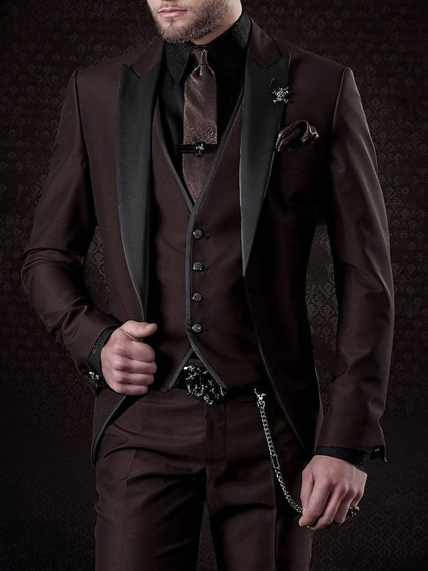 Men's 3 Pieces Standard Fit Single Breasted One-button Wedding Party Suits Coffee