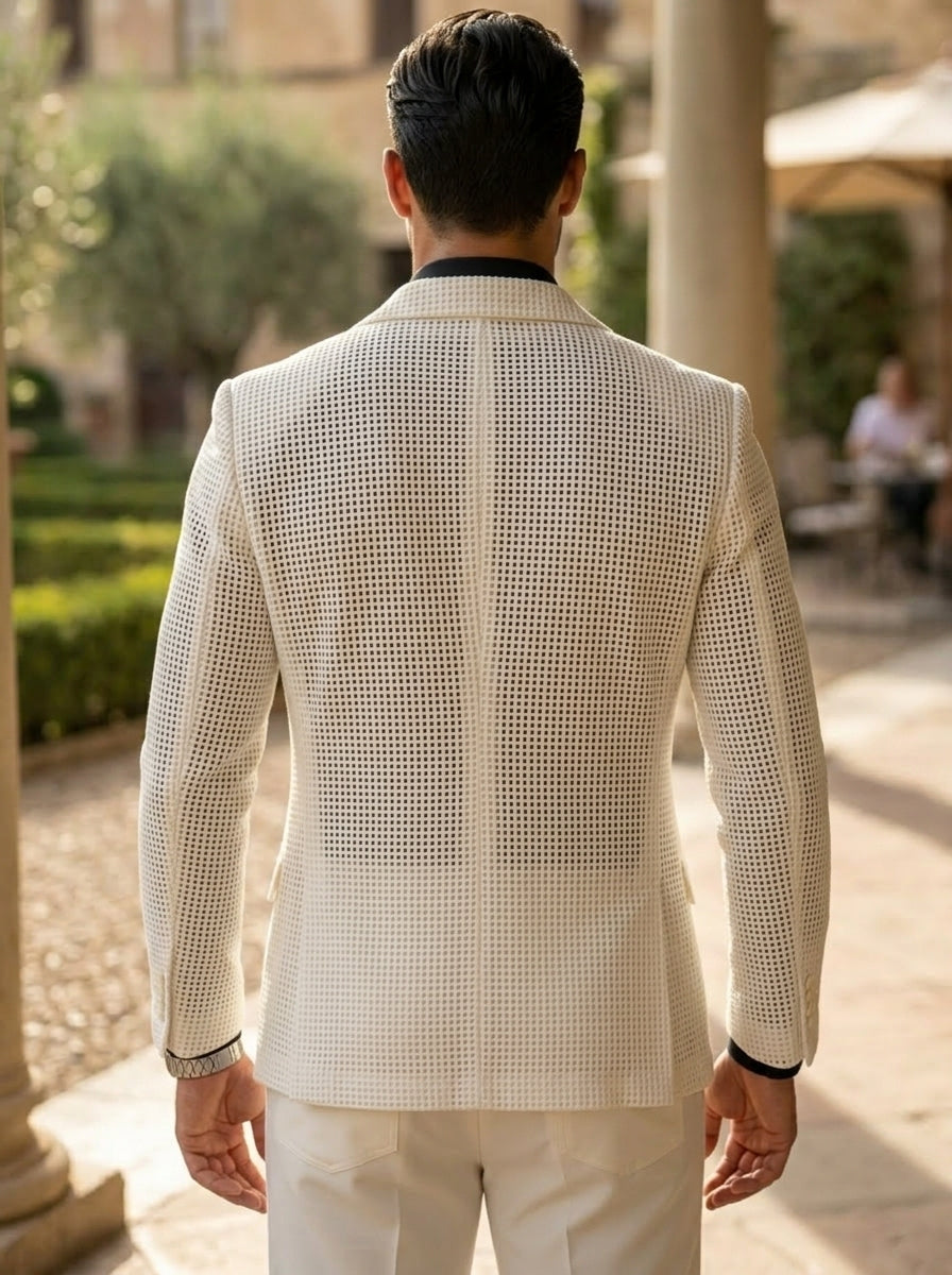 Men's Tailored Fit Single Breasted Two-Buttons Mesh Casual Jacket Black