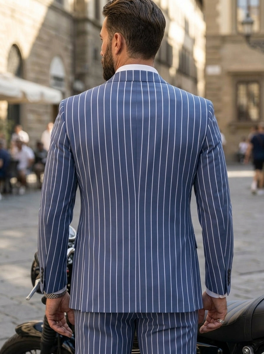 Men's Casual Single-Breasted Striped Print Suit Two-Buttons Long Sleeves Jacket Brown