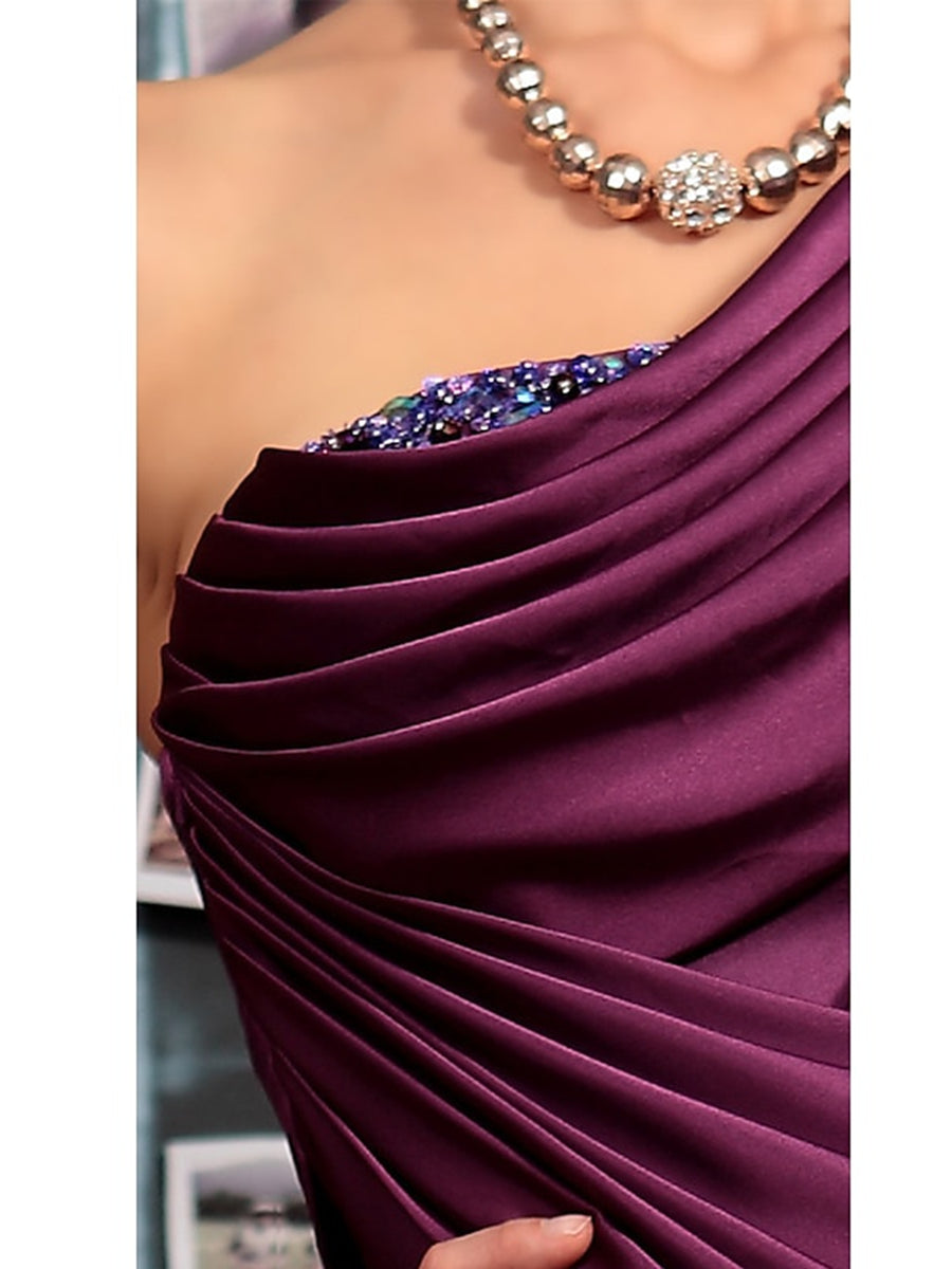 One Shoulder Sleeveless Floor Length Mother of the Bride Dress with Crystal Pleats and Draping-LLELLA