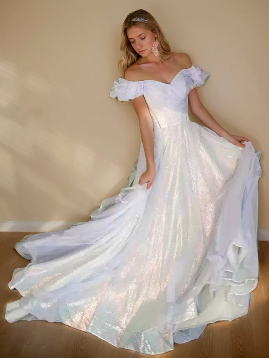 A-Line/Princess Elegant Sweetheart Floor-Length Wedding Dresses with Sequins