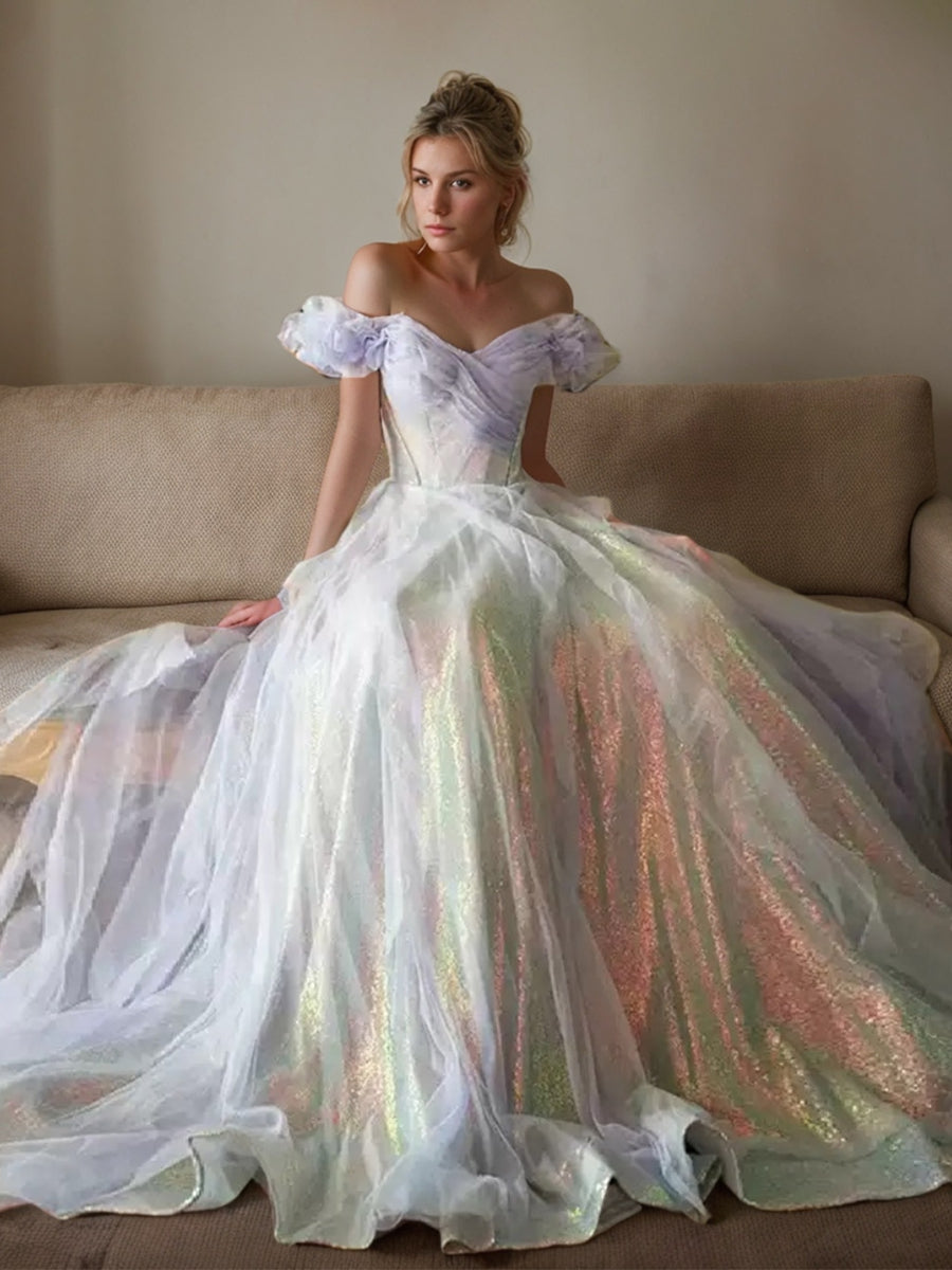A-Line/Princess Elegant Sweetheart Floor-Length Wedding Dresses with Sequins