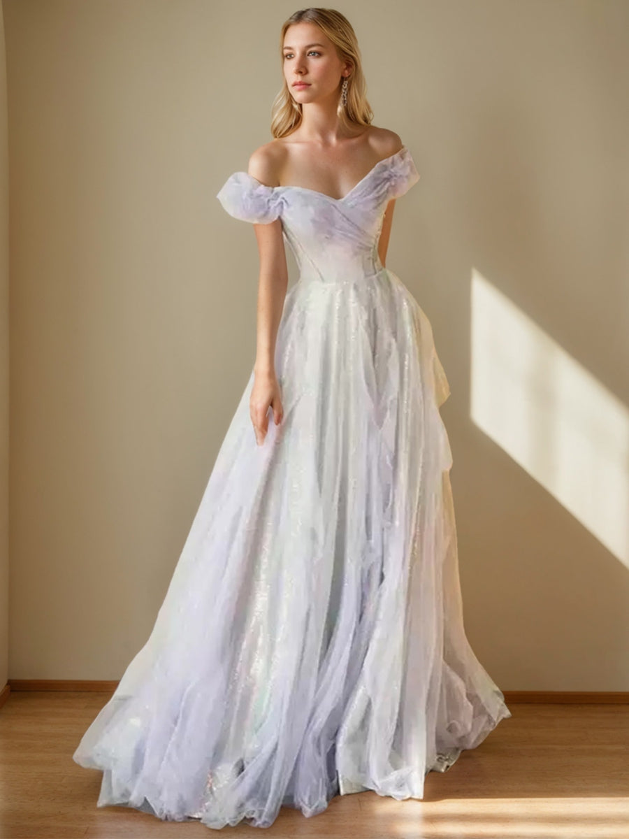 A-Line/Princess Elegant Sweetheart Floor-Length Wedding Dresses with Sequins Lavender