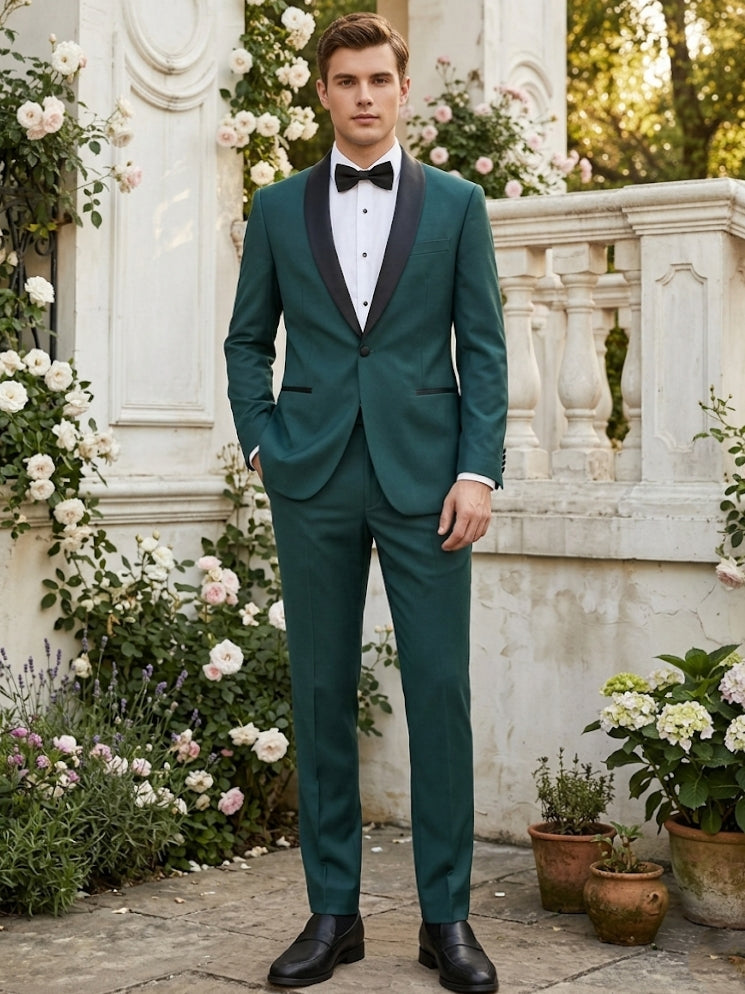 Men's 2-Piece Suit Jacket, Stretchable and Wrinkle-Resistant, Dark Green Dark Green
