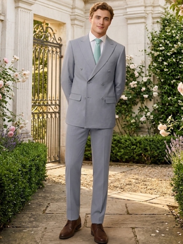 Men's 2-Piece Suit Jacket, Light Blue, Double-Breasted, Blended Wool Material Light Blue