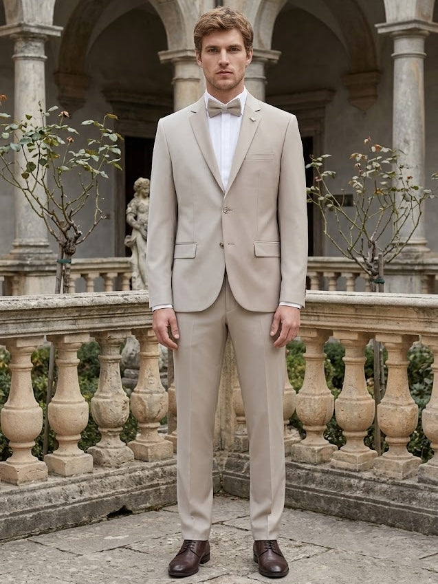 2-Piece Men's Suit, Beige with Two buttons Beige