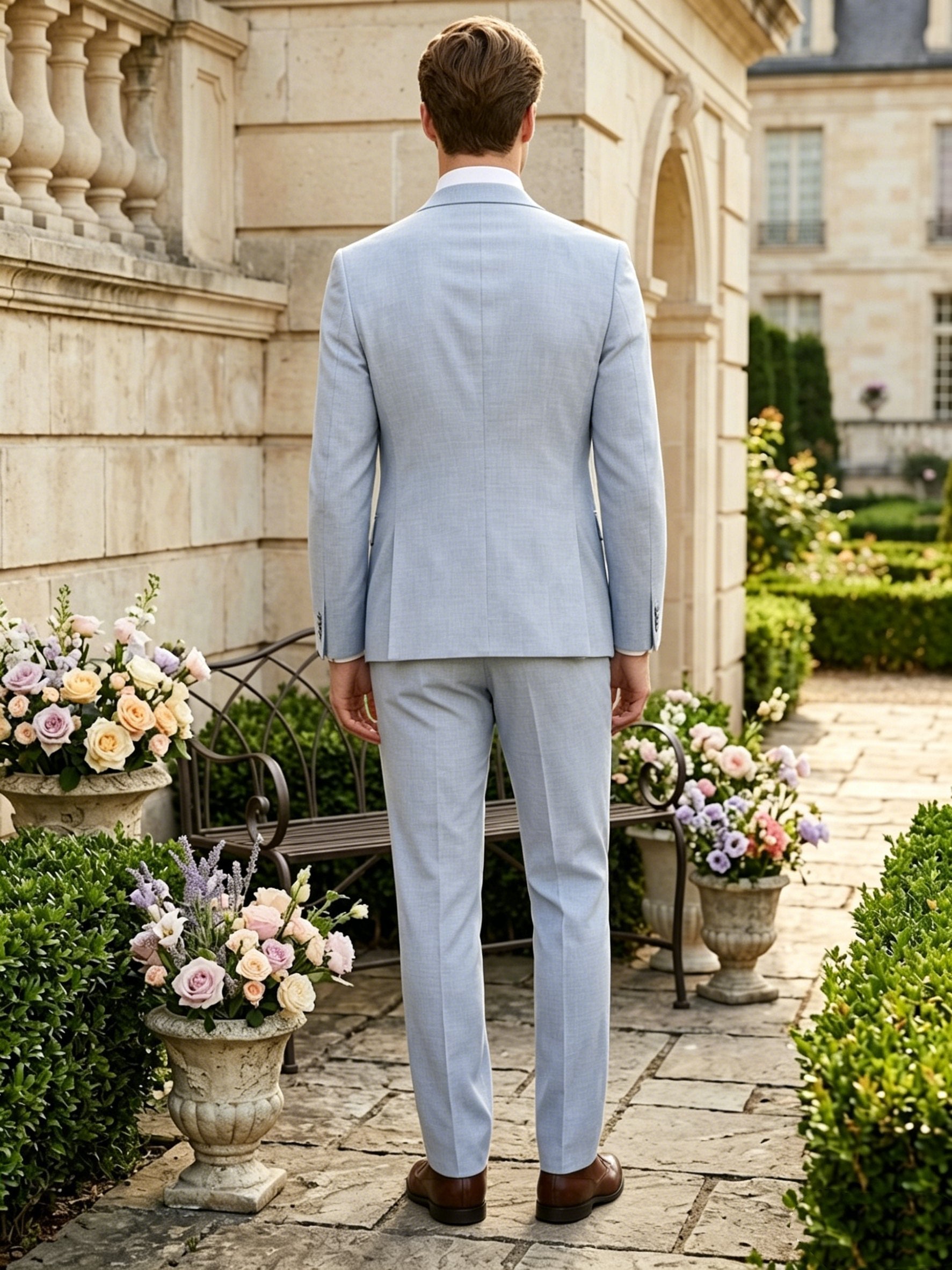 2 Pieces Men's Suits Solid Colored Light Blue Single-Breasted Two-Buttons Wedding Suits