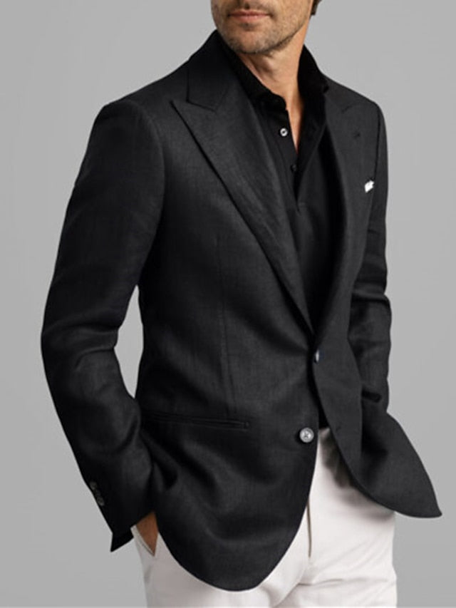 Men's Tailored Fit Single Breasted Two-buttons Blazer Jacket Black