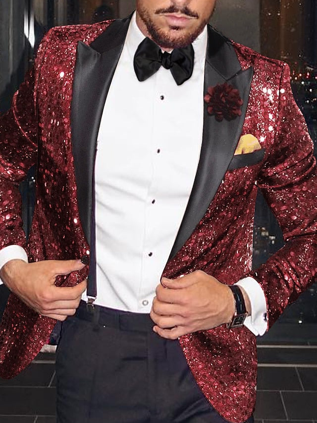 Men's Tailored Fit Single Breasted One-button Party Jacket Red