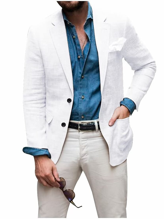 Men's Tailored Fit Single Breasted Two-buttons Blazer Jacket White