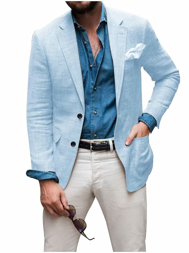 Men's Tailored Fit Single Breasted Two-buttons Blazer Jacket Light Blue