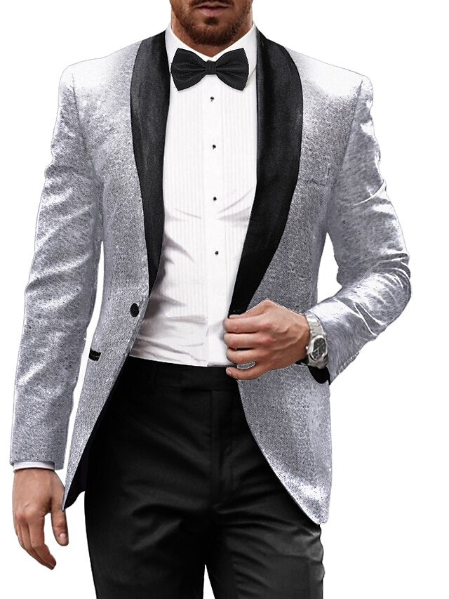 Men's Tailored Fit Single Breasted One-button Party Jacket Silver