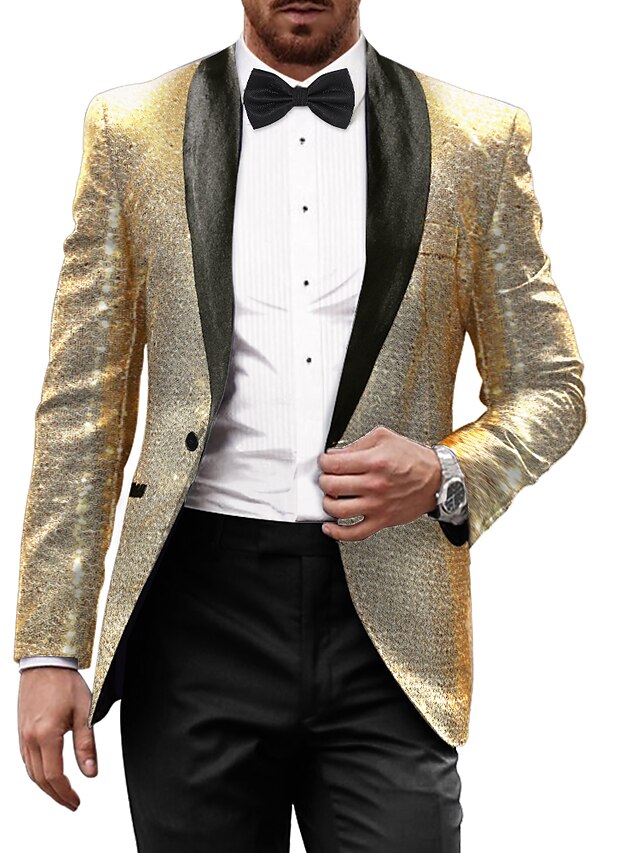 Men's Tailored Fit Single Breasted One-button Party Jacket Gold