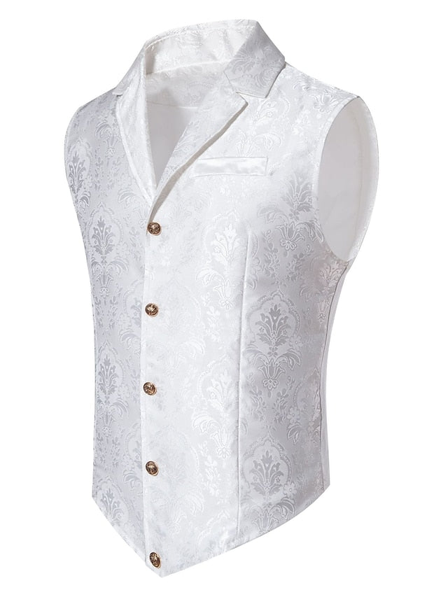 Men's Steampunk Single Breasted Five-buttons Vest White
