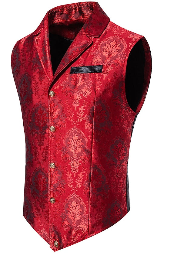 Men's Steampunk Single Breasted Five-buttons Vest Red