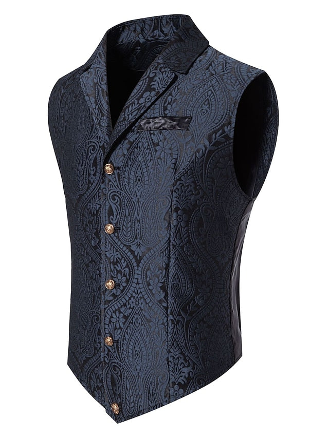 Men's Steampunk Single Breasted Five-buttons Vest Dark Navy