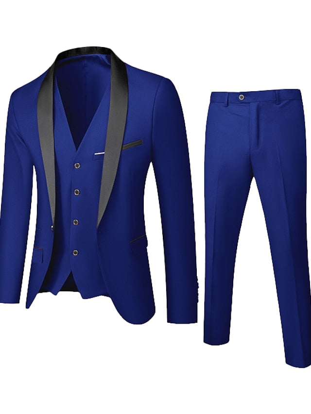 Men's Standard Fit Single Breasted One-button 3 Pieces Wedding Suits Royal Blue
