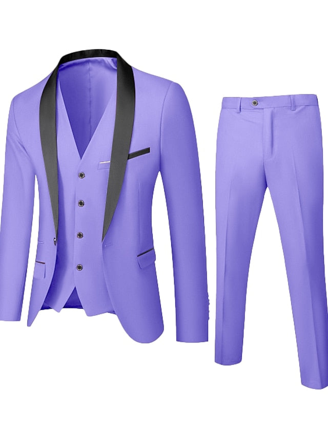 Men's Standard Fit Single Breasted One-button 3 Pieces Wedding Suits Lilac