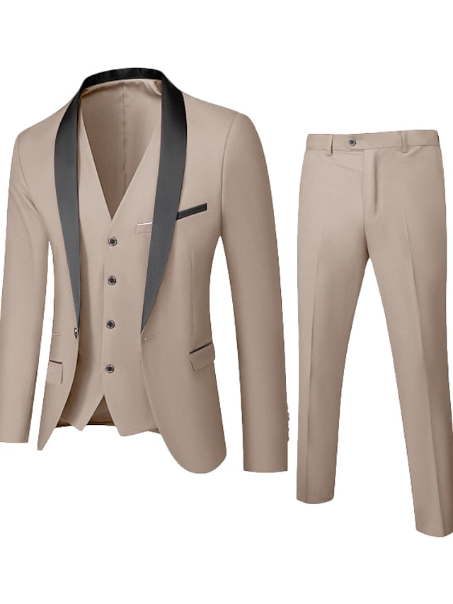 Men's Standard Fit Single Breasted One-button 3 Pieces Wedding Suits Beige