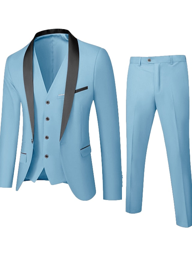 Men's Standard Fit Single Breasted One-button 3 Pieces Wedding Suits Sky Blue
