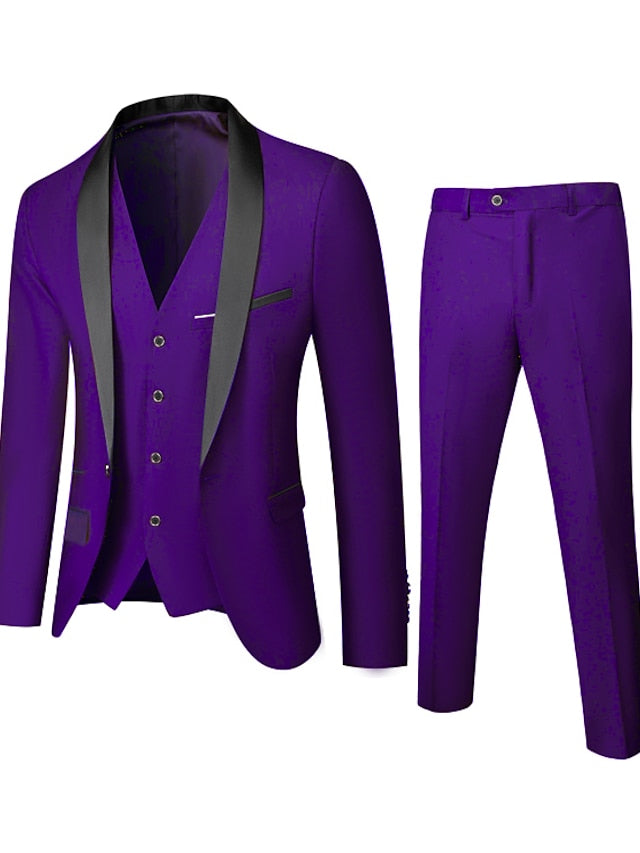Men's Standard Fit Single Breasted One-button 3 Pieces Wedding Suits Purple