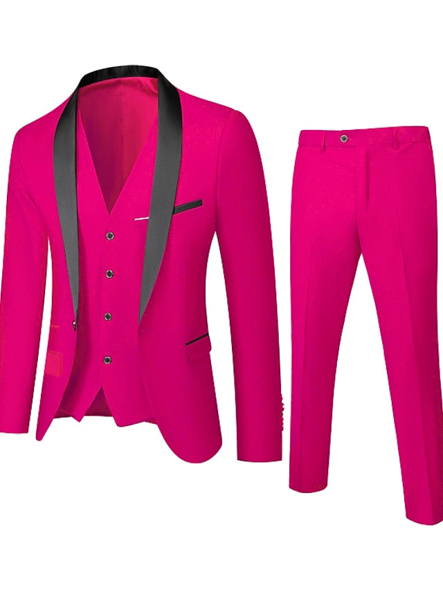 Men's Standard Fit Single Breasted One-button 3 Pieces Wedding Suits Fuchsia
