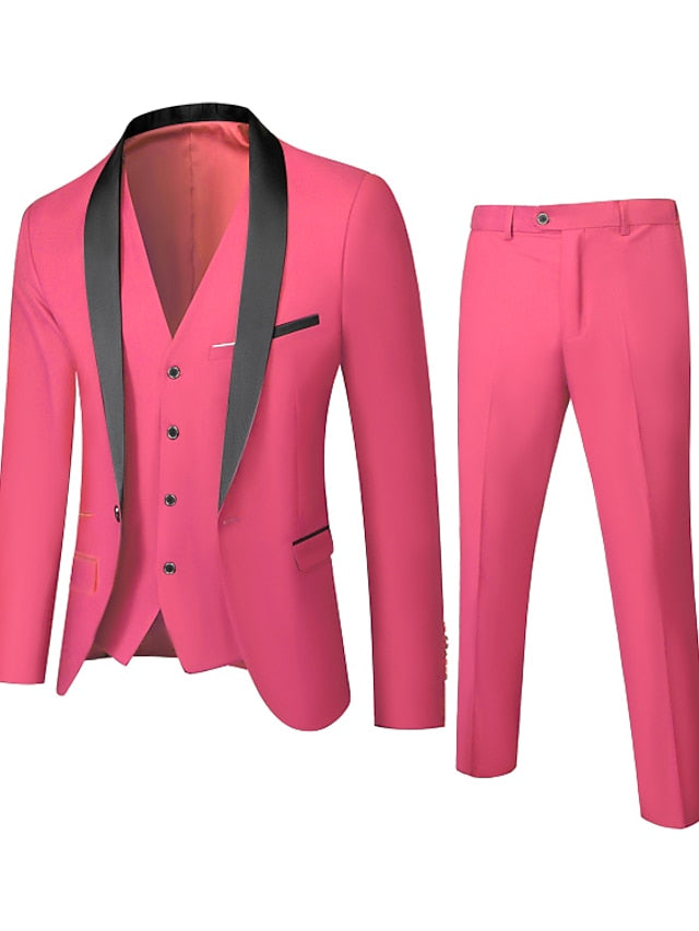Men's Standard Fit Single Breasted One-button 3 Pieces Wedding Suits Watermelon