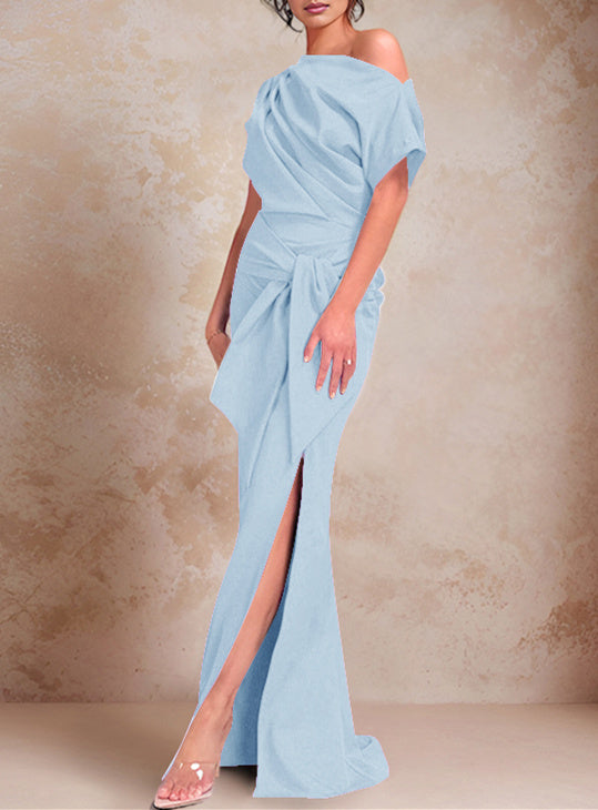 One-Shoulder Ruffled Floor-Length Trumpet Gown for the Mother of the Bride-LLELLA