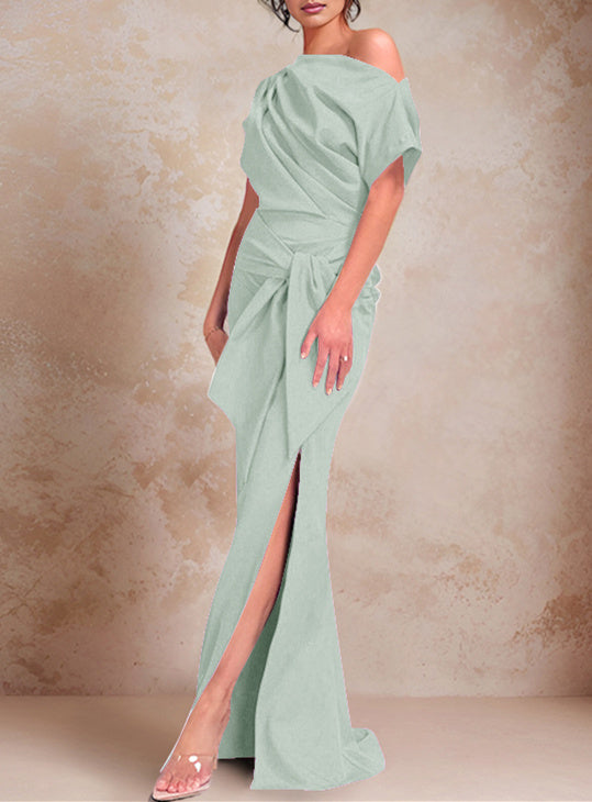 One-Shoulder Ruffled Floor-Length Trumpet Gown for the Mother of the Bride-LLELLA