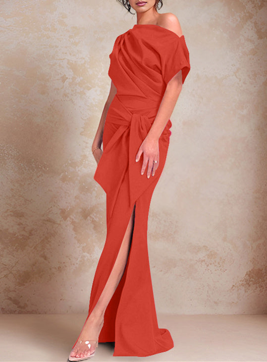 One-Shoulder Ruffled Floor-Length Trumpet Gown for the Mother of the Bride-LLELLA