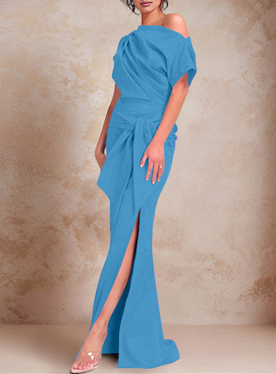 One-Shoulder Ruffled Floor-Length Trumpet Gown for the Mother of the Bride-LLELLA