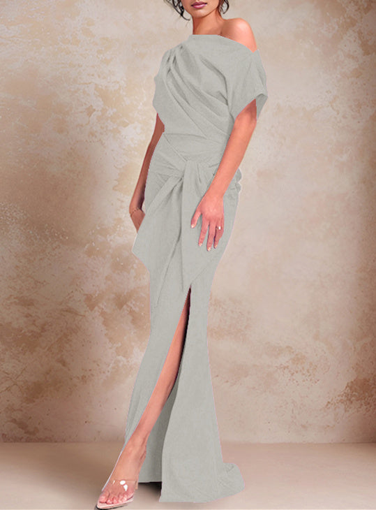One-Shoulder Ruffled Floor-Length Trumpet Gown for the Mother of the Bride-LLELLA