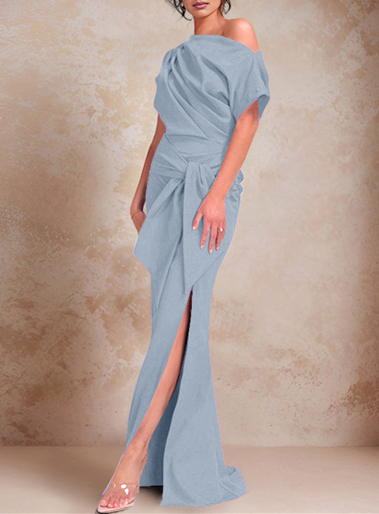 One-Shoulder Ruffled Floor-Length Trumpet Gown for the Mother of the Bride-LLELLA