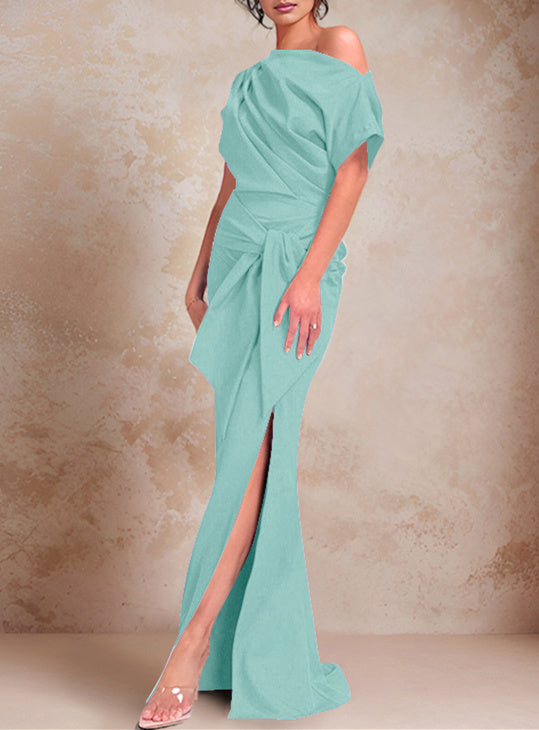One-Shoulder Ruffled Floor-Length Trumpet Gown for the Mother of the Bride-LLELLA