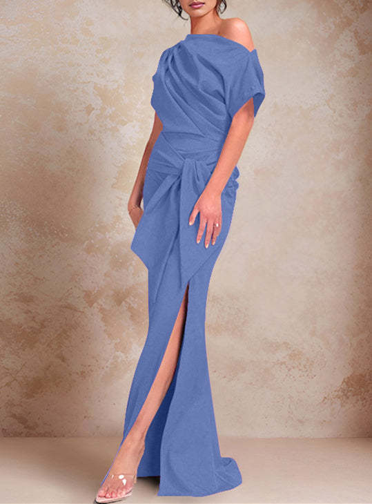 One-Shoulder Ruffled Floor-Length Trumpet Gown for the Mother of the Bride-LLELLA