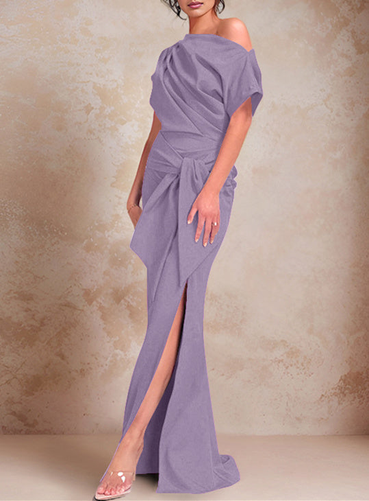 One-Shoulder Ruffled Floor-Length Trumpet Gown for the Mother of the Bride-LLELLA