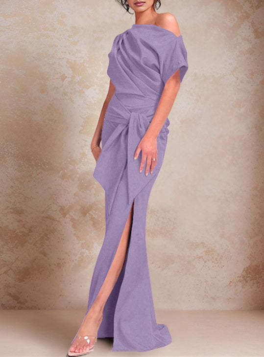 One-Shoulder Ruffled Floor-Length Trumpet Gown for the Mother of the Bride-LLELLA