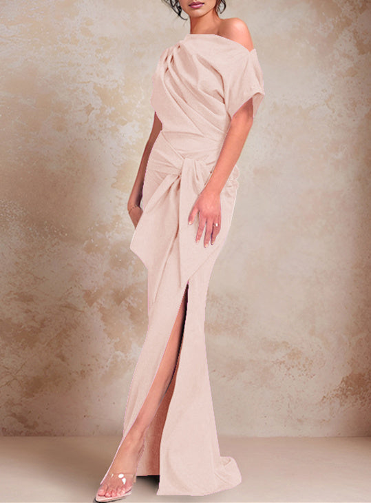 One-Shoulder Ruffled Floor-Length Trumpet Gown for the Mother of the Bride-LLELLA