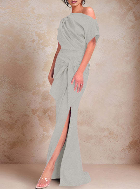 One-Shoulder Ruffled Floor-Length Trumpet Gown for the Mother of the Bride-LLELLA