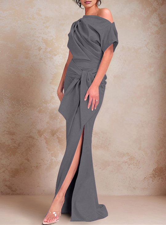 One-Shoulder Ruffled Floor-Length Trumpet Gown for the Mother of the Bride-LLELLA