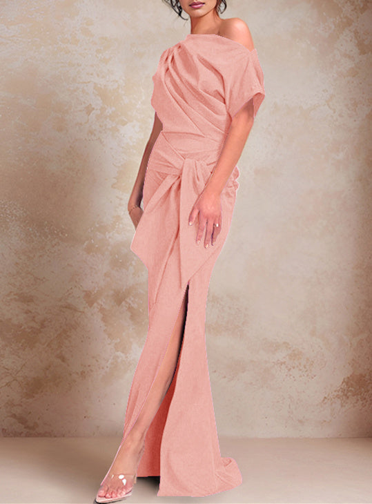 One-Shoulder Ruffled Floor-Length Trumpet Gown for the Mother of the Bride-LLELLA